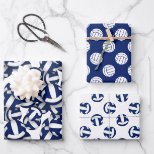 3 pc Volleyballmuster zur Koordinierung von blau w Geschenkpapier Set