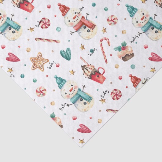 3 Pcs Gewebename, Candy Snowman Weihnachtsmuster Seidenpapier (Ausschnitt)