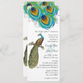3 Peacock Feathers Art Deco Einladung (Vorne/Hinten)