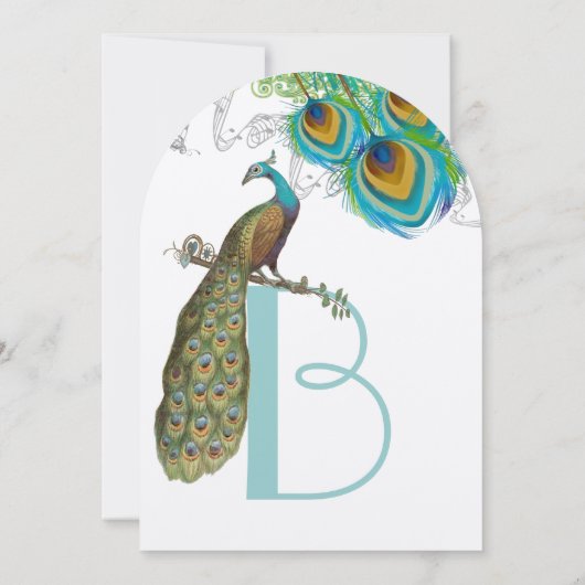 3 Peacock Feathers Art Deco Einladung (Rückseite)