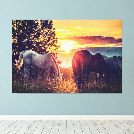 *~* 3 Pferde AR22 Wilde Mustangs Sunset Equine Leinwanddruck (Insitu (Holzboden))