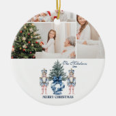 3 Photo Blue Chinoiserie Nutcracker Christmas Keramik Ornament (Vorne)