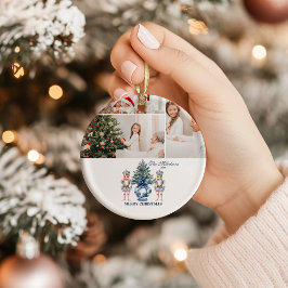 3 Photo Blue Chinoiserie Nutcracker Christmas Keramik Ornament