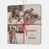 3 Photo Bow Wrap Christmas Newlyweds Modern Keramikornament (Links)