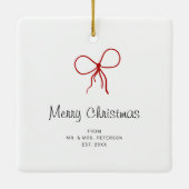 3 Photo Bow Wrap Christmas Newlyweds Modern Keramikornament (Rückseite)