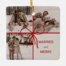 3 Photo Bow Wrap Christmas Newlyweds Modern Keramikornament