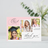 3 Photo Collage Girly Graduation Dankeskarte (Stehend Vorderseite)
