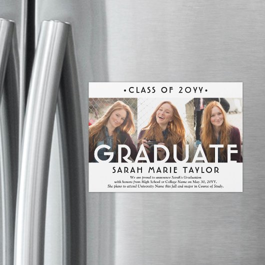 3 Photo Collage Magnetic Graduation Announcement Magneteinladung