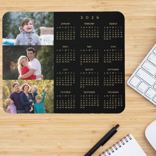 3 Photo Collage Personalized Family 2026 Calendar Mousepad