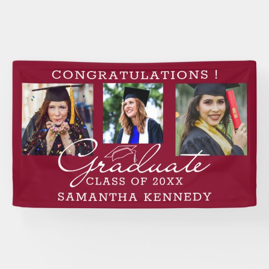 3 Photo Congratulations Graduate Graduation Maroon Banner (Horizontal)
