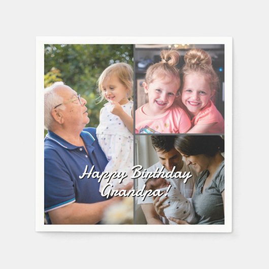 3-Photo Custom Party Napkins Personalized Text Serviette (Vorderseite)