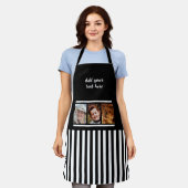 3 photo custom text black white striped  schürze (Getragen)