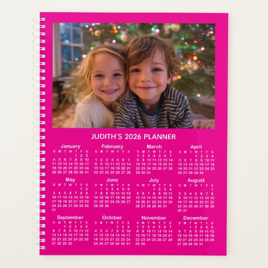 3 Photo Hot Pink and White 2026 Calendar Planer (Vorderseite)