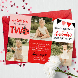 3 Photo Ladybug 2nd Birthday Invitation Einladung