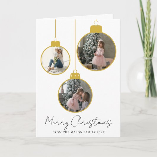 3 photo Merry Christmas bauble Photo Card Karte (Vorderseite)