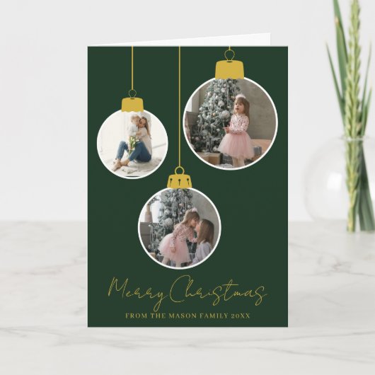 3 photo Merry Christmas bauble Photo Card Karte (Vorderseite)