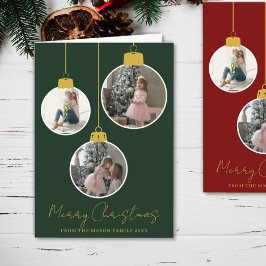 3 photo Merry Christmas bauble Photo Card Karte