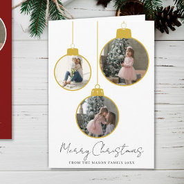 3 photo Merry Christmas bauble Photo Card Karte