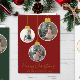 3 photo Merry Christmas bauble Photo Card Karte