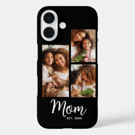 3 Photo Mom Established Date Modern Script Black iPhone 16 Hülle