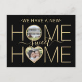 3 Photo New Home Sweet Home Modern Black and Gold Ankündigungspostkarte (Vorderseite)