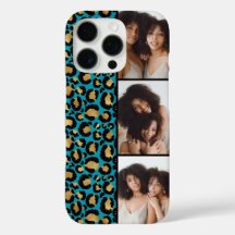 3 Photo Teal And Gold Leopard Print