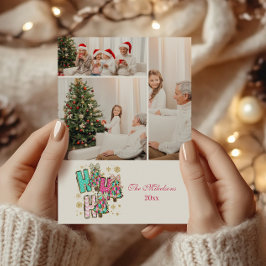 3 Photo Whimsical Ho Ho Ho Christmas Family  Feiertagskarte
