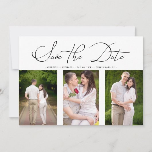 3 Photos Collage Engaged Chic Minimalist Wedding Save The Date (Vorderseite)