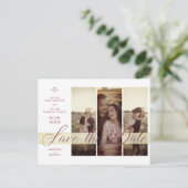 3 Photos Couple in Love Simple Elegant Script Postkarte (Stehend Vorderseite)