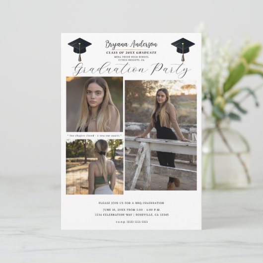 3 Picture Fotos Moderne Minimal Abschluss GRILLEN Einladung (Stehend Vorderseite)
