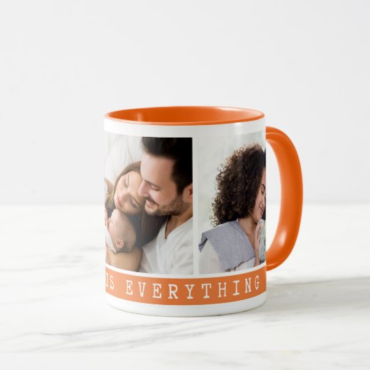 3 Picture Multi Foto Collage Family Quote Orange Tasse (VorderseiteRechts)