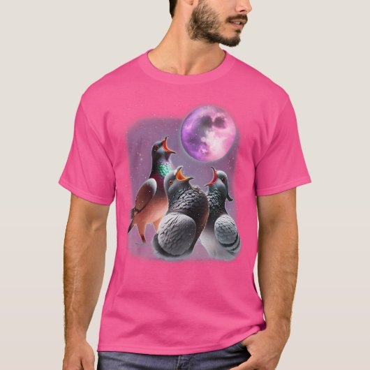 3 Pigeons Howling At The Moon Funny Pigeon Bird Lo T-Shirt (Vorderseite)
