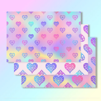 3 Pink Boho Herz Geburtstag Koordination Geschenk Geschenkpapier Set