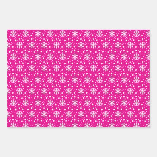 3 Pink Coordinated Snowflake Weihnachtsgeschenk Geschenkpapier Set (Vorderseite 3)