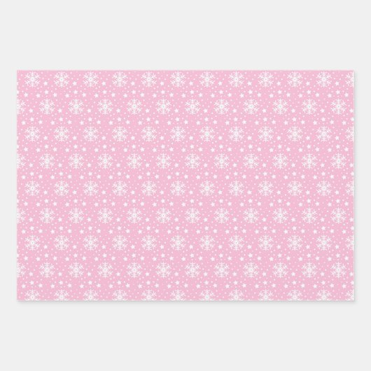 3 Pink Coordinated Snowflake Weihnachtsgeschenk Geschenkpapier Set (Vorderseite)
