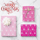 3 Pink Coordinated Snowflake Weihnachtsgeschenk Geschenkpapier Set