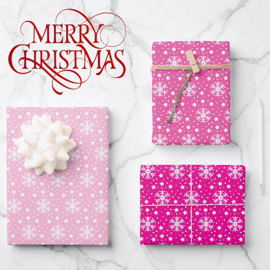 3 Pink Coordinated Snowflake Weihnachtsgeschenk Geschenkpapier Set