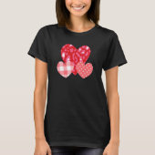 3 Pink Hearts Love Leopard Plaid Polka Dots Valent T-Shirt (Vorderseite)