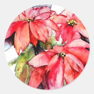 3 Poinsettias Weihnachtsaufkleber Runder Aufkleber
