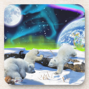 3 Polar Bear Cubs Playing in Snow - Earth Day Art Getränkeuntersetzer