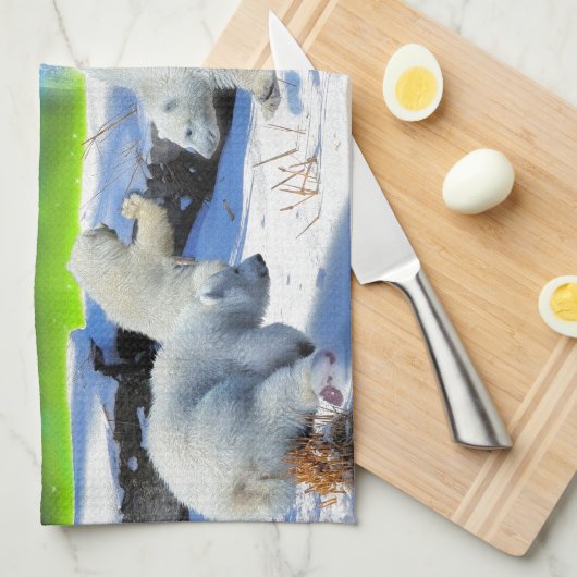 3 Polar Bear Cubs Playing in Snow - Earth Day Art Handtuch (Viertel Falte)