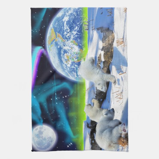 3 Polar Bear Cubs Playing in Snow - Earth Day Art Handtuch (Vertikal)