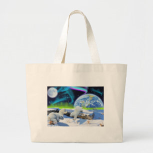 3 Polar Bear Cubs Playing in Snow - Earth Day Art Jumbo Stoffbeutel