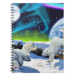 3 Polar Bear Cubs Playing in Snow - Earth Day Art Notizblock