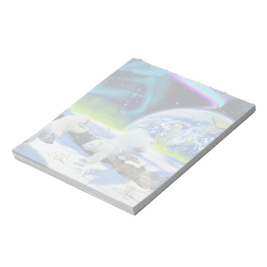 3 Polar Bear Cubs Playing in Snow - Earth Day Art Notizblock (Rotiert)