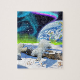 3 Polar Bear Cubs Playing in Snow - Earth Day Art Puzzle