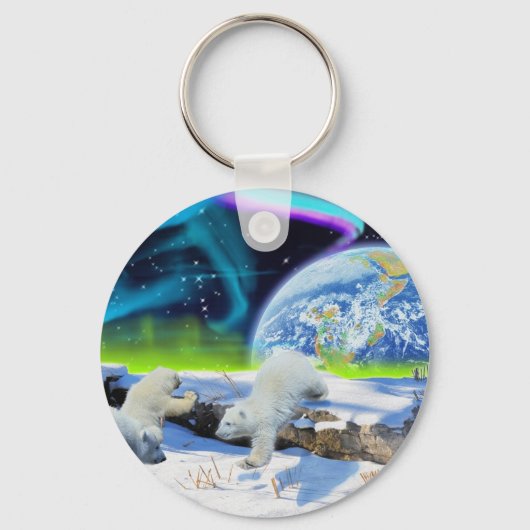 3 Polar Bear Cubs Playing in Snow - Earth Day Art Schlüsselanhänger (Vorderseite)