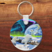 3 Polar Bear Cubs Playing in Snow - Earth Day Art Schlüsselanhänger (Vorderseite)