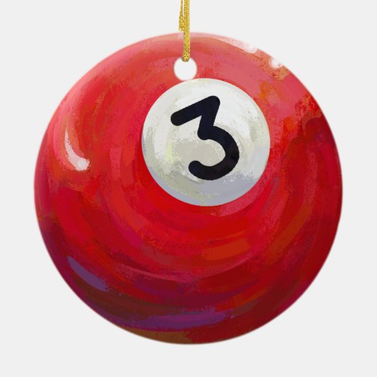 3 Pool Ball Muster gemalt Keramik Ornament (Hinten)