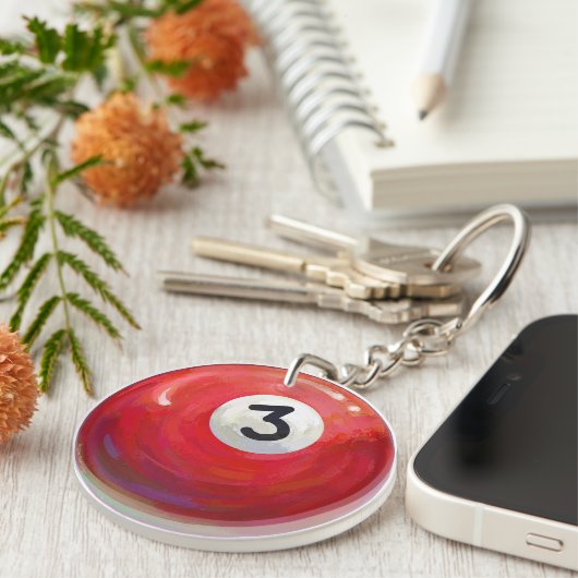 3 Pool Ball Muster gemalt Schlüsselanhänger (Vorderseite rechts)